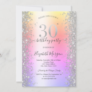 Invitation Diamants Silver Sparkle Ombre Fête d'anniversaire