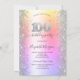 Invitation Diamants Silver Sparkle Ombre Fête des 100 ans