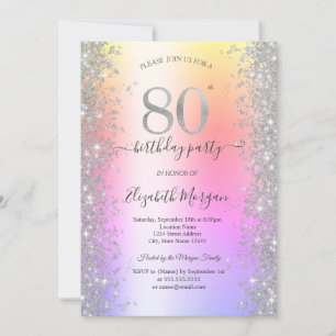 Invitation Diamants Silver Sparkle Ombre Fête des 80 ans