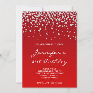 Invitation Diamants Strass Dégradé Rouge 21e Anniversaire