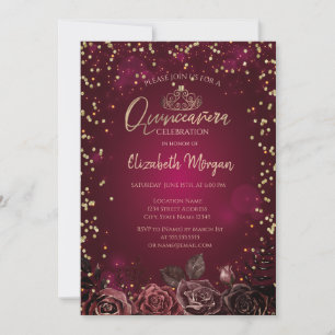 Invitation Diamants, Tiara Roses Bourguignonnes Quinceañera