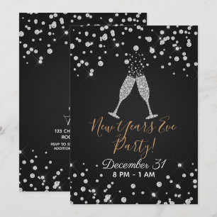Invitation Diamants Toast Champagne Moderne Nouvel An Réveill