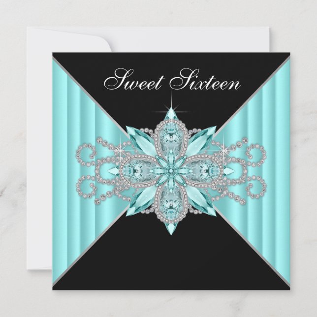 Invitation Diamants Turquoise Bleu et Noir Anniversaire (Devant)