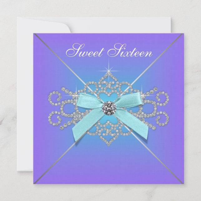 Invitation Diamants Violet et bleu Turquoise Douceur 16 Anniv (Devant)