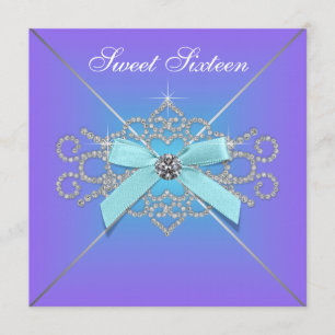 Invitation Diamants Violet et bleu Turquoise Douceur 16 Anniv