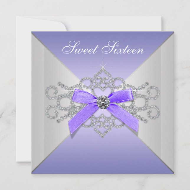 Invitation Diamants Violets Lavender Sweet 16 Anniversaire (Devant)