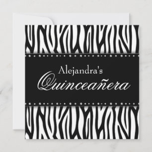Invitation Diamants zébrés noirs et blancs Quinceanera