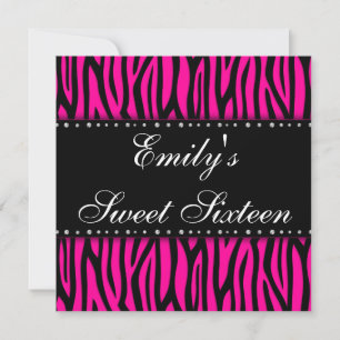 Invitation Diamants Zébrés roses chauds doux 16 Anniversaire