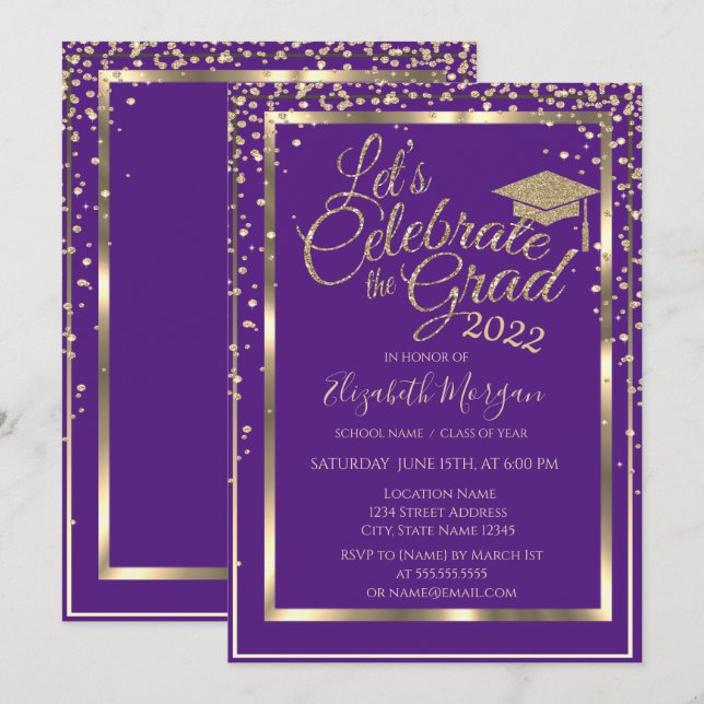 Invitation Diamètre de la casquette de diplôme Violet Graduat (Devant / Derrière)
