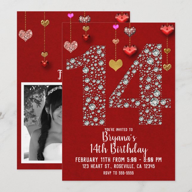 Invitation Diamond 14 Saint Valentin 14e anniversaire Photo (Devant / Derrière)