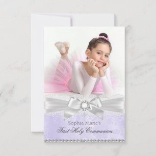 Invitation Diamond Bow Purple Photo Première Sainte Communion