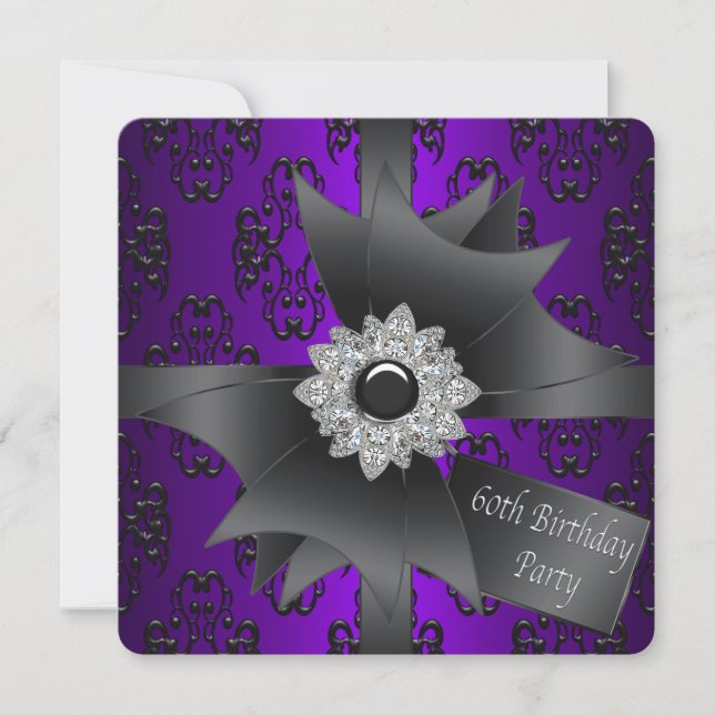 Invitation Diamond Bow Womans Purple 60e anniversaire fête (Devant)