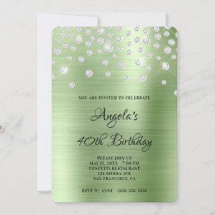 Invitation Diamond Confetti Mint Satin Foil 40e anniversaire