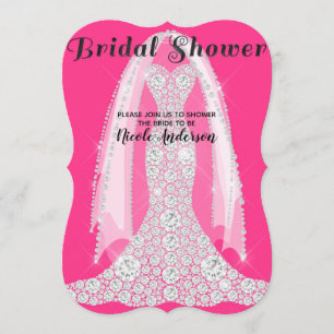 Invitation Diamond Dress Fête de l'mariée en verre noir rose