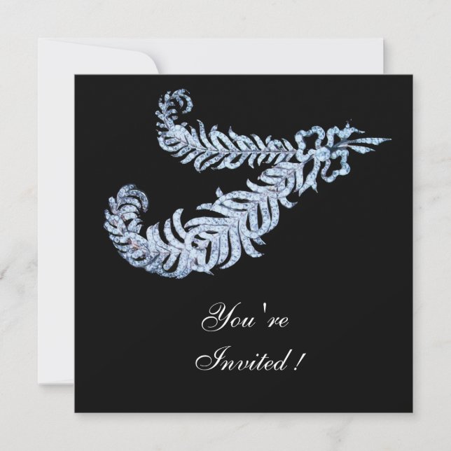 Invitation DIAMOND FEATHERS JEWEL Mariage noir blanc (Devant)