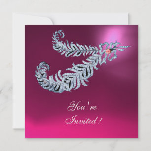 Invitation DIAMOND FEATHERS Pink Fuchsia Amethyst Champagne