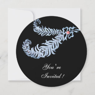 Invitation DIAMOND FEATHERS PINK GEM Mariage Noir Blanc