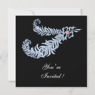 Invitation DIAMOND FEATHERS ROSE GEM Blanc noir Mariage