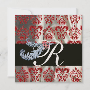INVITATION DIAMOND FEATHERS ROUGE OR SILK DAMASK MONOGRAM
