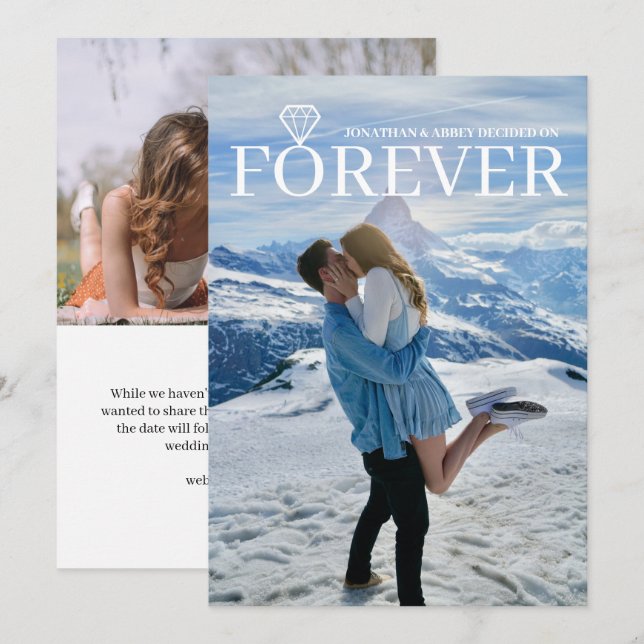 Invitation Diamond Forever Ajouter Photo Fiançailles double f (Devant / Derrière)