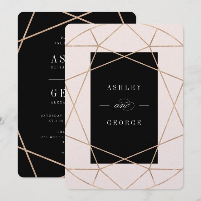 Invitation Diamond Gemstone Géométrique Moderne Mariage éléga (Devant / Derrière)