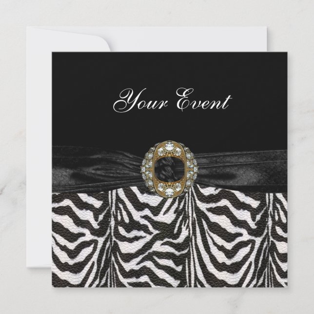 Invitation Diamond Jewel Black White Zebra (Devant)