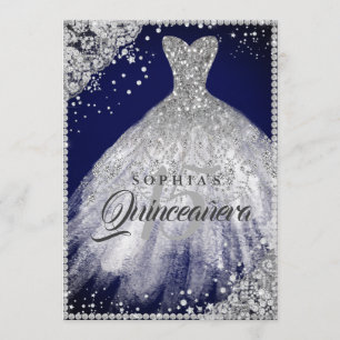 Invitation Diamond Lace Sparkle Gown Navy Quinceanera