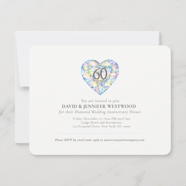 Invitation Diamond mariage amour si forte aquarelle coeur dan (Dos)