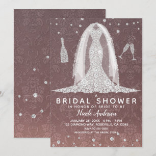 Invitation Diamond Mariage Dress Dusty Rose Fête de l'mariée