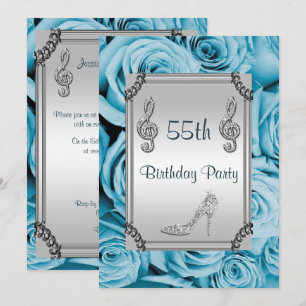 Invitation Diamond Music Note, Stiletto & Blue Roses 55ème