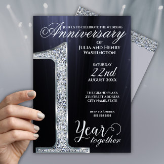 Invitation Diamond One Year Together Silver Grey Anniversary