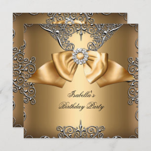 Invitation Diamond Or Beige Bow Argent élégant Anniversaire