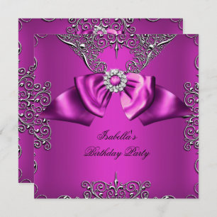 Invitation Diamond Plum rose Bow Argent élégant Anniversaire