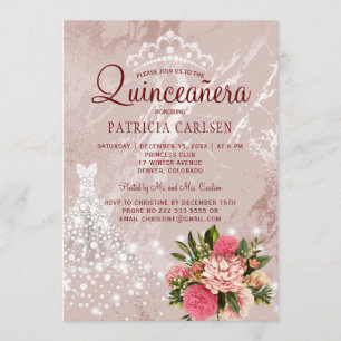 Invitation Diamond princesse robe blush chic quinceanera