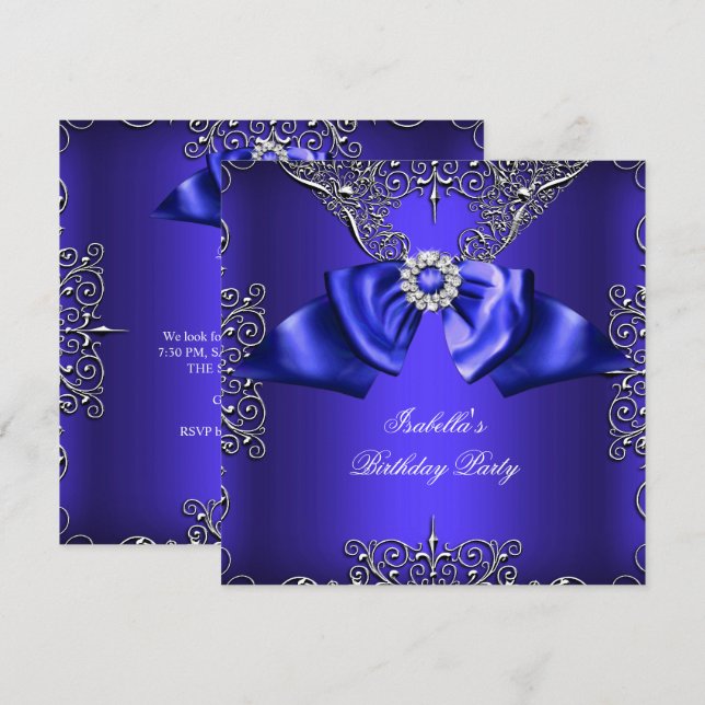 Invitation Diamond Royal Bleu violet argent élégant Anniversa (Devant / Derrière)