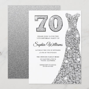 Invitation Diamond Silver Dress Womans 70e fête d'anniversair
