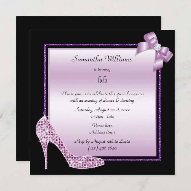 Invitation Diamond Stiletto & Romantic Bow Anniversaire (Devant / Derrière)