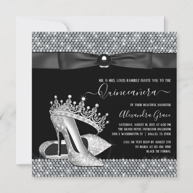 Invitation Diamond Tiara Chaussure Glam Cravate noire Quincea (Devant)