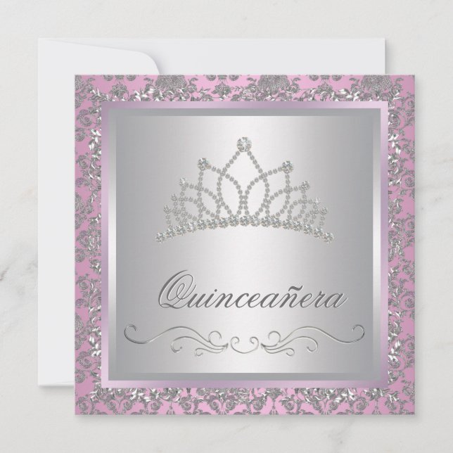 Invitation Diamond Tiara Pink Princess Party (Devant)
