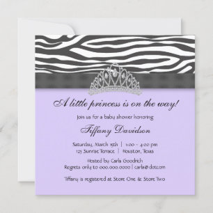 Invitation Diamond Tiara Purple Zebra PrincBaby shower