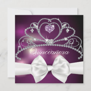 Invitation Diamond Tiara White Bow Quinceañera