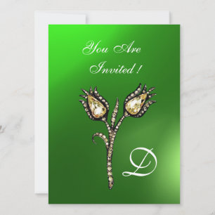 Invitation DIAMOND TULIPS MONOGRAM, Émeraude verte