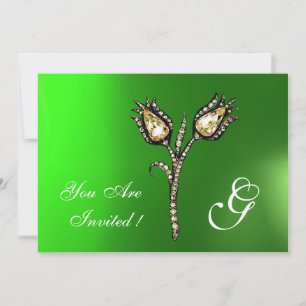 Invitation DIAMOND TULIPS MONOGRAM, Émeraude verte