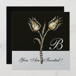 Invitation DIAMOND TULIPS MONOGRAM, Métal argenté