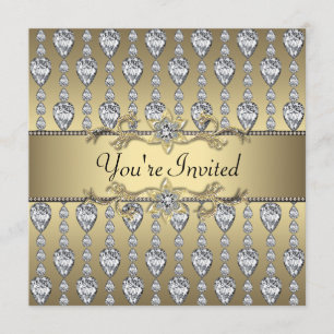 Invitation Diamonds Black & Gold All Occasion Party Invitatio
