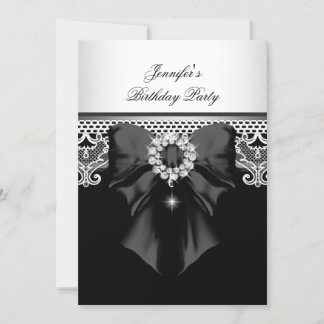 Invitation Diamonds dentelle image Anniversaire fête Noir Bla