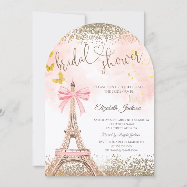 Invitation  Diamonds Eiffel Tower Butterfly Bridal Shower  (Devant)