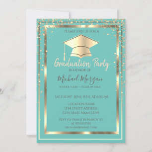 Invitation Diamonds Gold Grad Casquette Mint Green Graduation