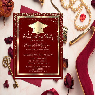 Invitation Diamonds Gold Grad Casquette Red Graduation