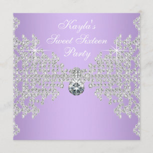 Invitation Diamonds Lavande Purple Sweet 16 Anniversaire